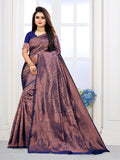 Vedant Vastram Litchi Silk Designer Banarasi Saree - Navy