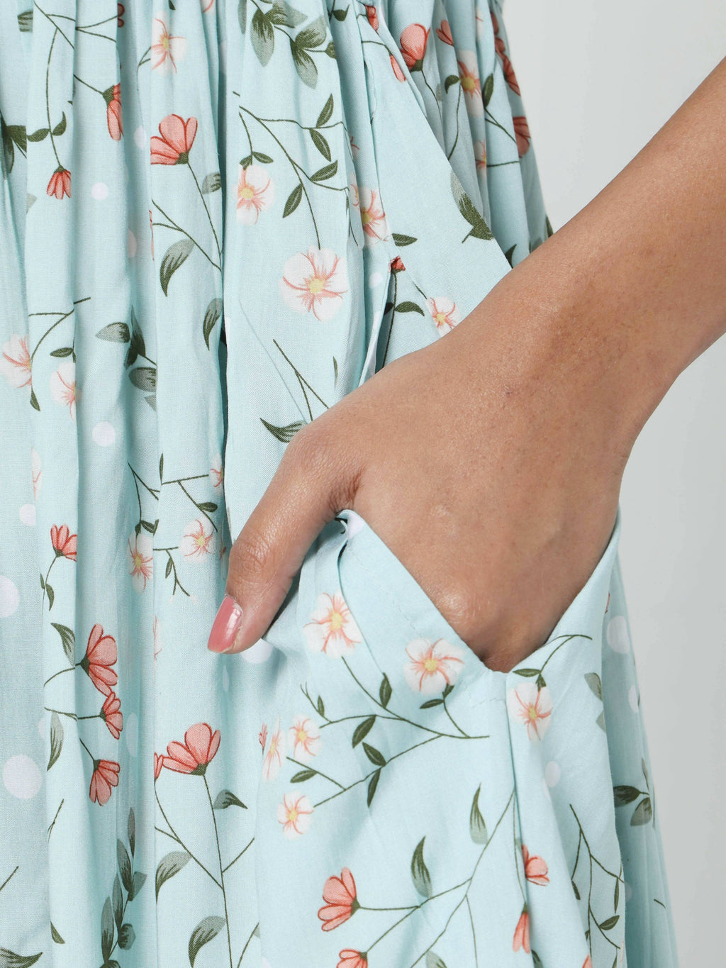 Manet Frill With Sleeve Maternity Dress Floral Print With Concealed Zipper Nursing Access - Green