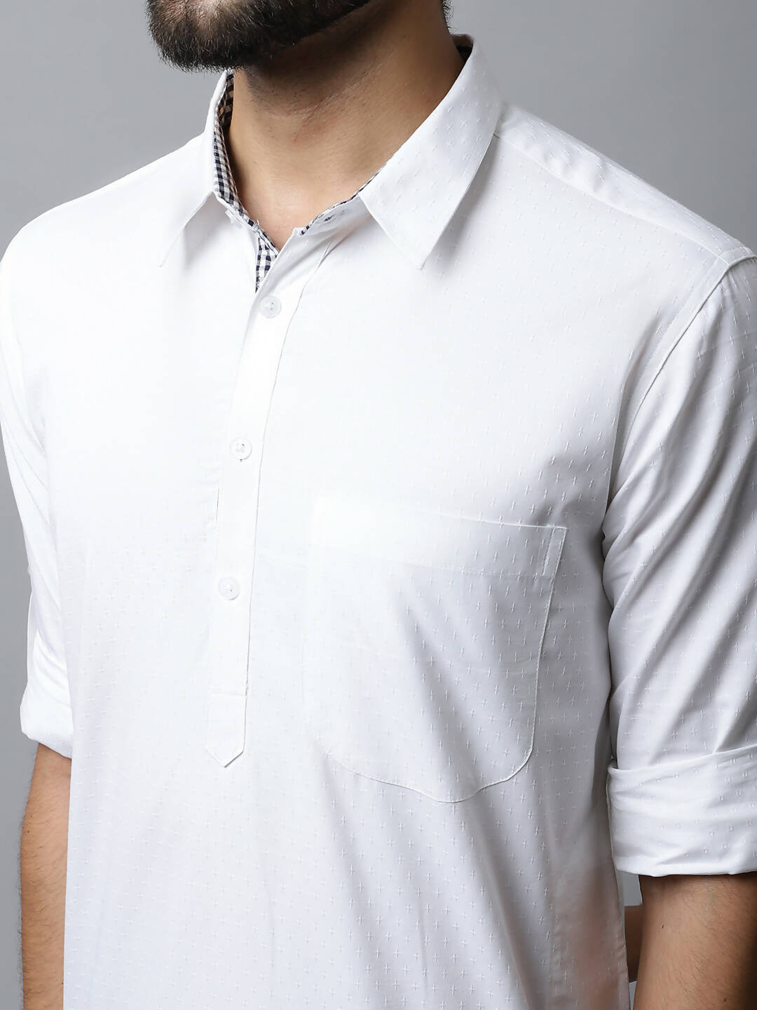 Even Apparels White Color Pure Cotton Solid Men's Kurta With Shirt Collar (SLD1203)