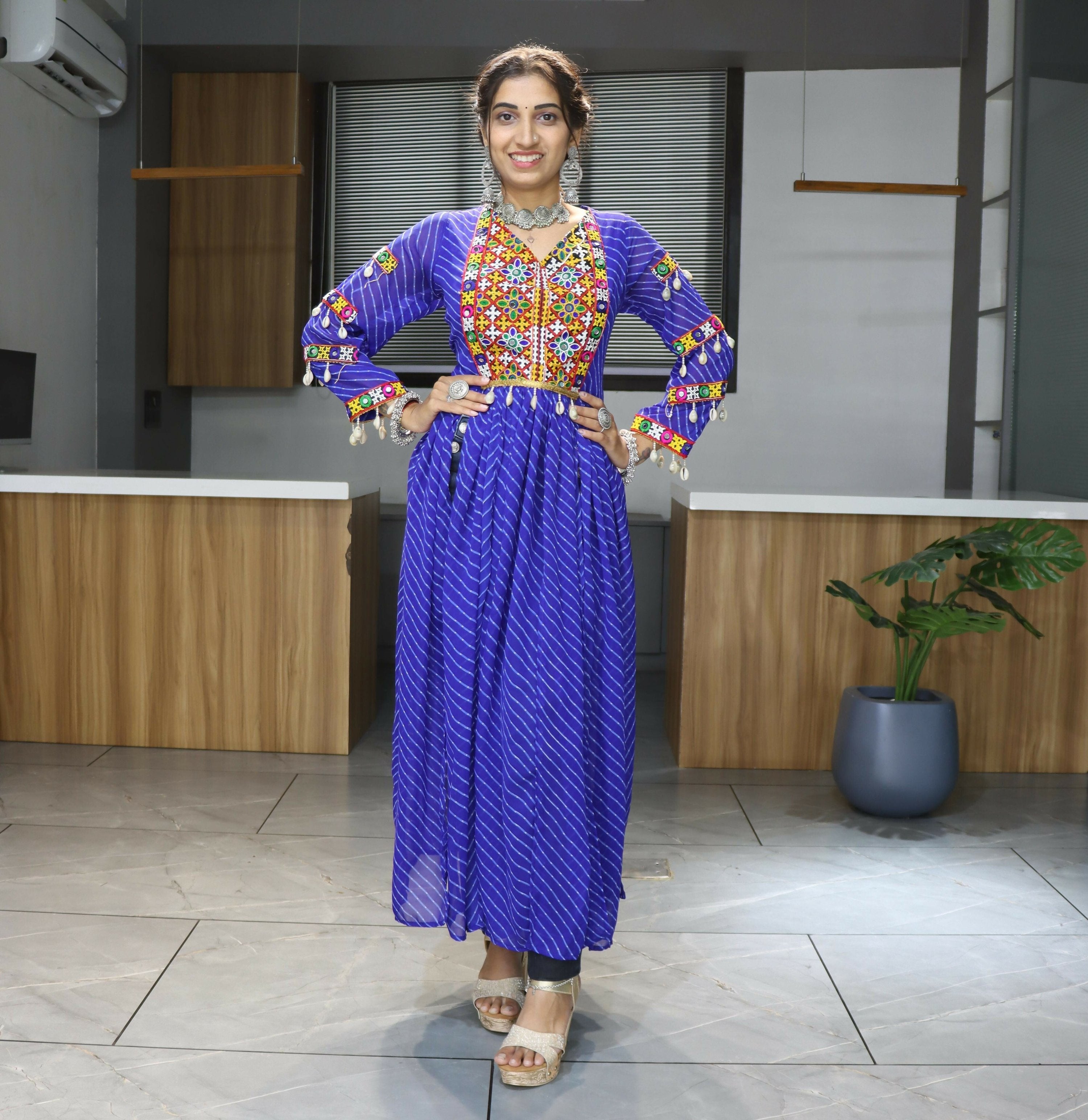 Vastranavya Blue Navratri Special Kutchi Work with Gota Patti & Mirror Work Kurti