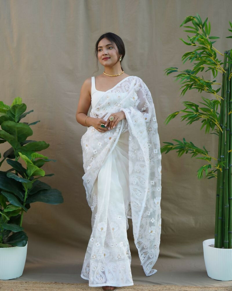 Vamsee Amisha White Organza Saree