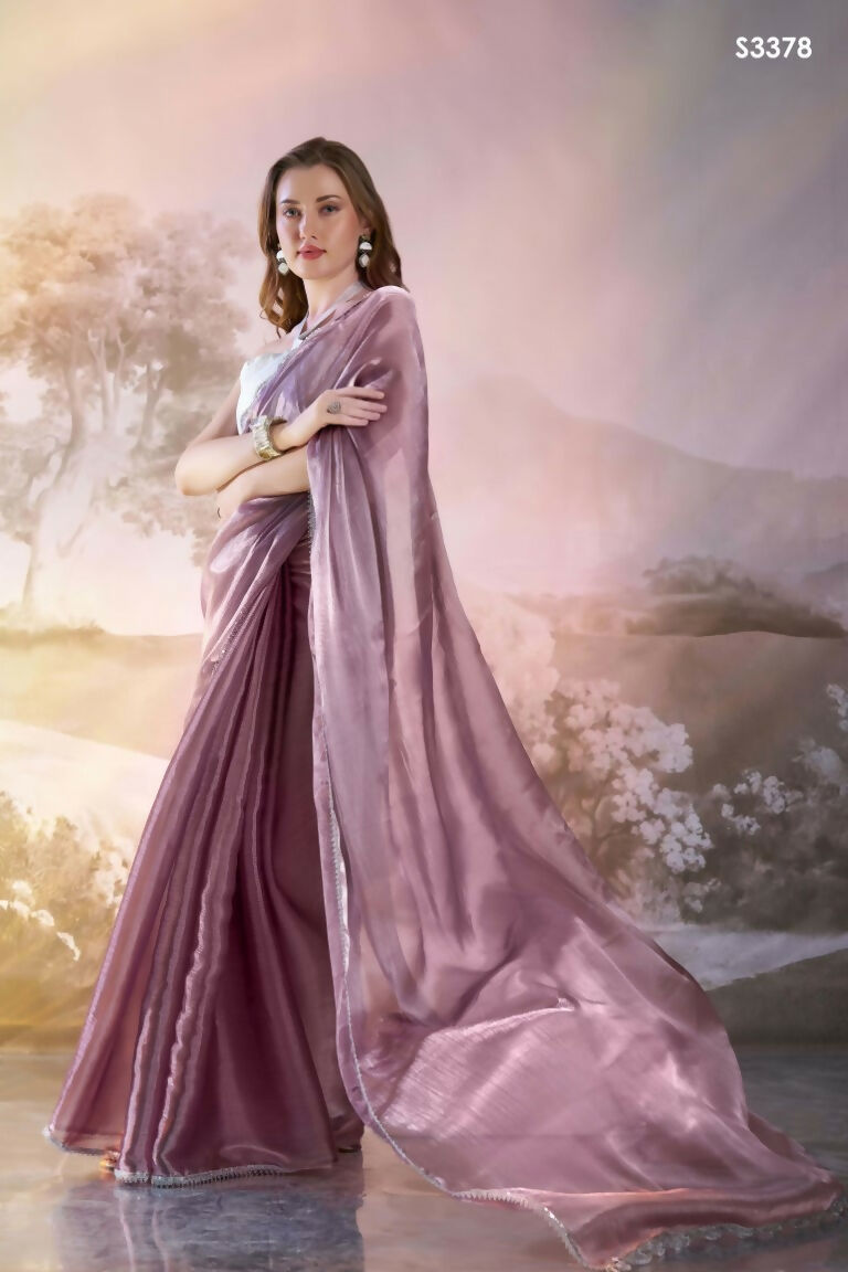 Wine Burberry Organza Solid Fancy Designer Saree - Nafisa