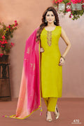 Joban Fashion Women Soft Silk Yellow Round Neck Emroidery Kurta Set