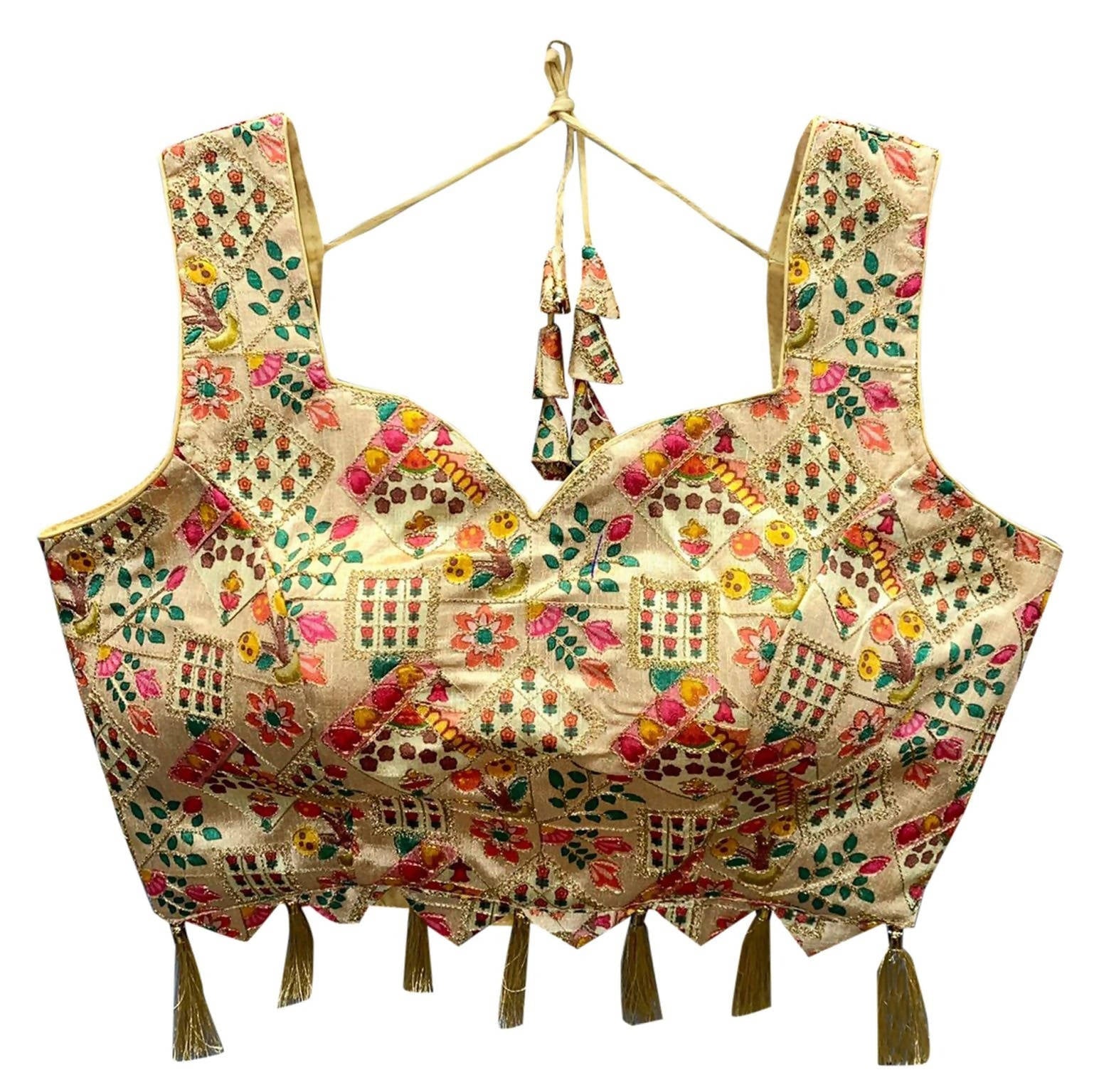 Vamika Beautiful Brown Banglori Silk Digital Print And Embroidery Blouse
