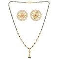 AanyaCentric Gold-Polished Short Mangalsutra Set with Earrings
