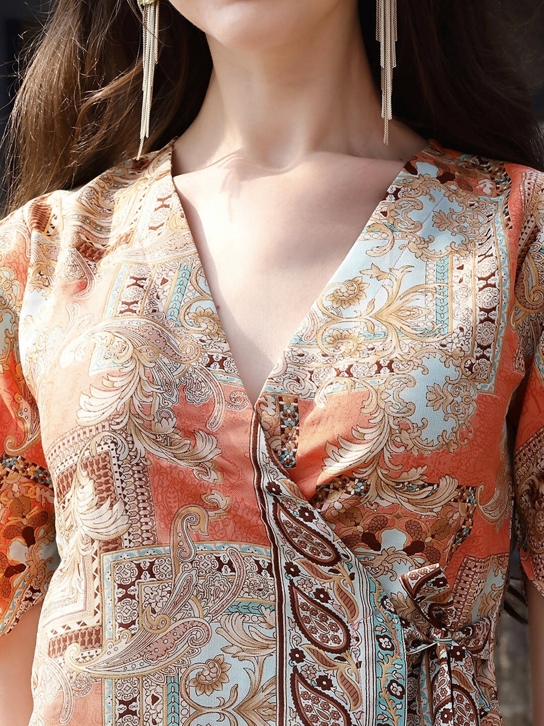 Orange Rayon Paisley Printed Top with Matching Bottom - Eesha