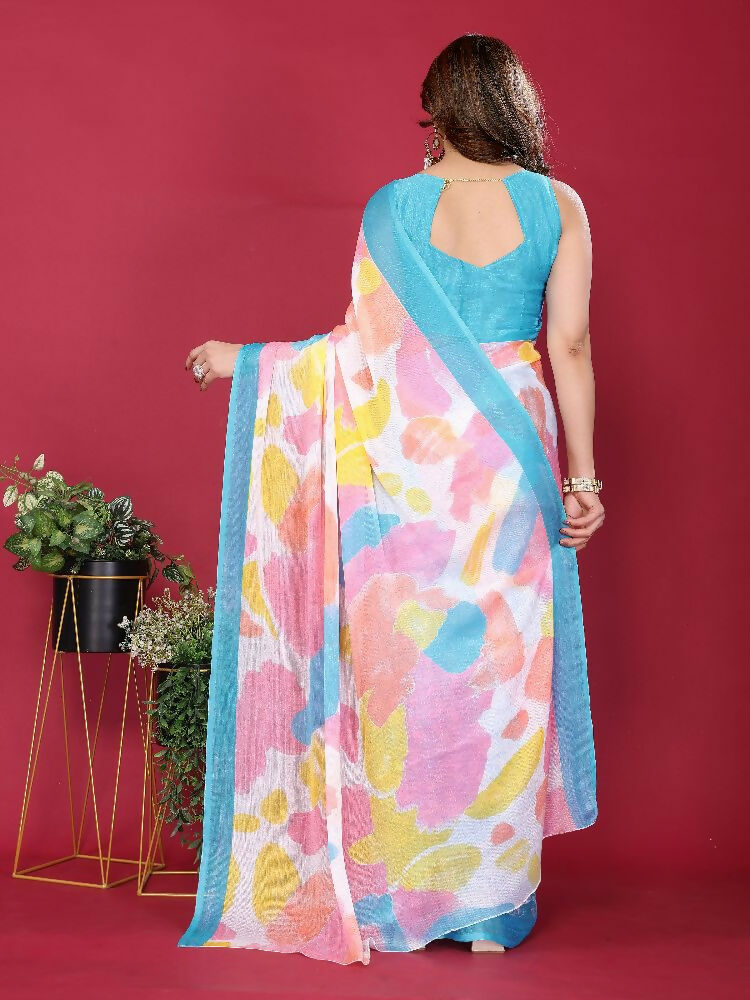 PR Fashion Sky Moss Chiffon Printed Saree