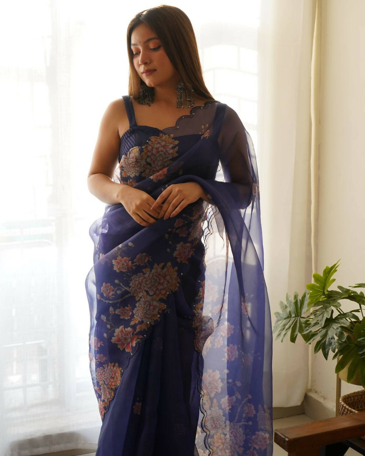 Vamsee Navy Blue Organza Saree