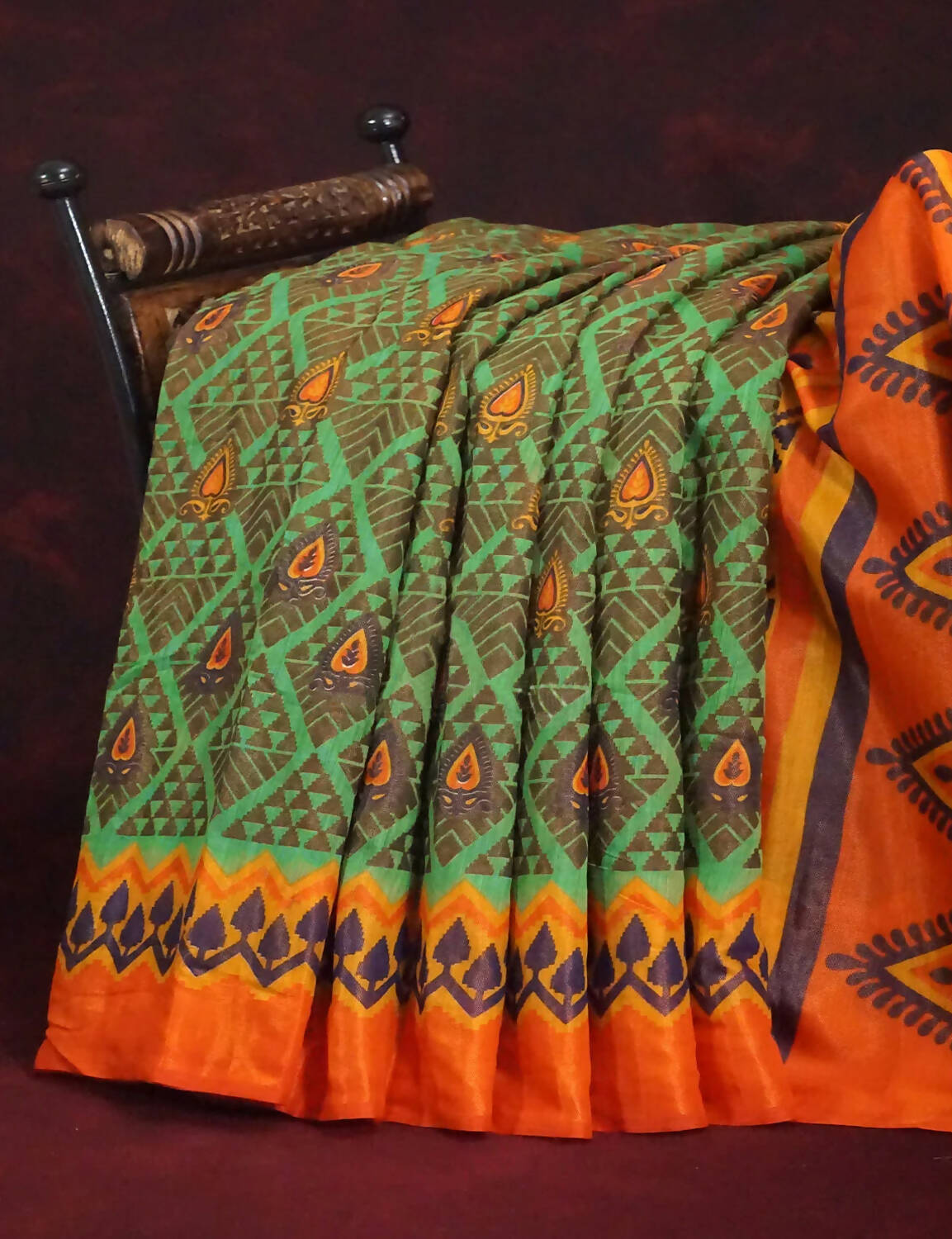 Parrot Green And Orange Colour Printed Cotton Brasso Saree By Gayathri Reddy Designer Studio