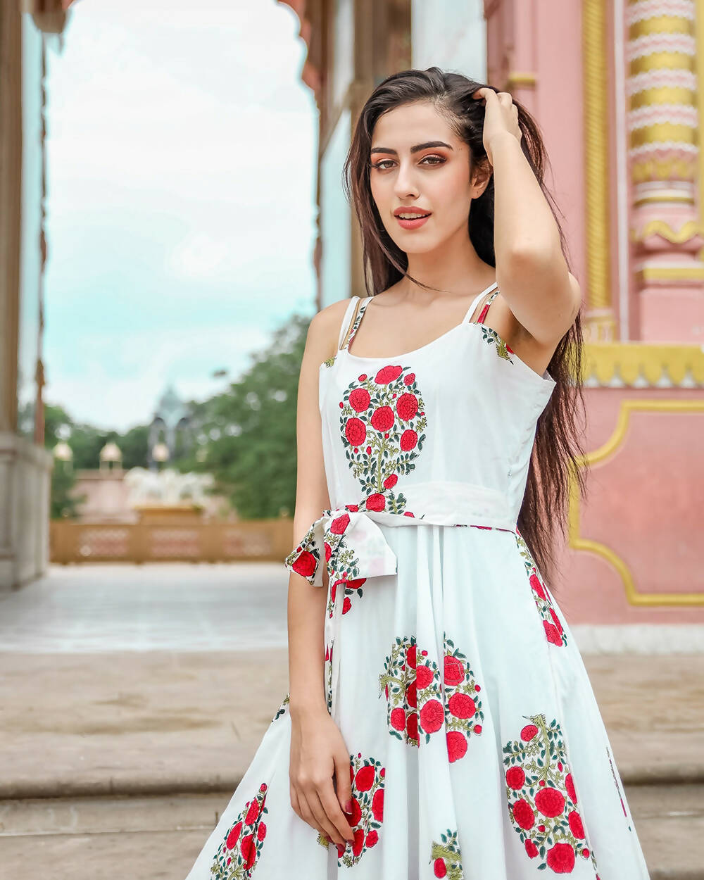 Designer Partywear Printed White Pure Maslin Gown - Anbazaar