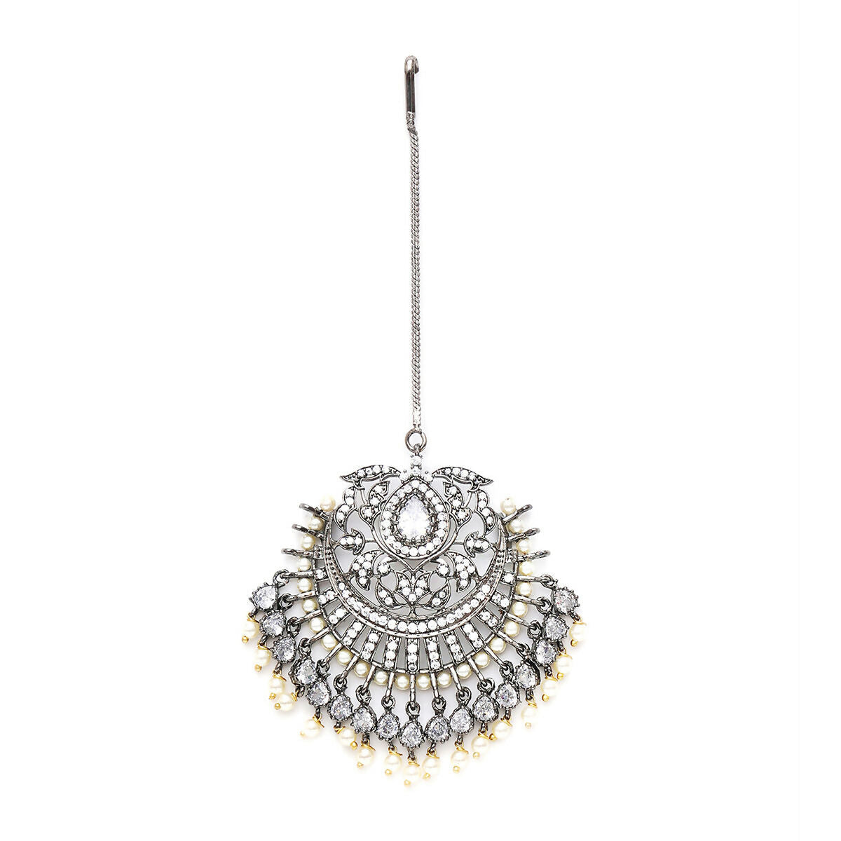 Oversized Diamond Maang Tikka- Ruby Raang