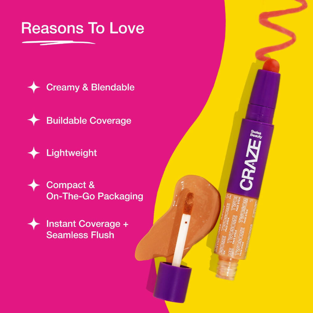 Swiss Beauty Craze Twosome Face Stick 2-In-1 Beauty Wand Concealer and Blush - 3 Medium - Pink
