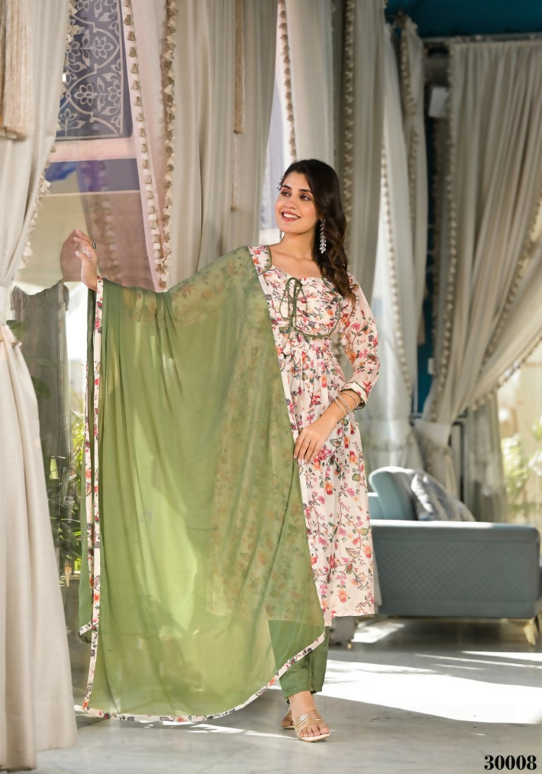 Designer Stylish Cream Slim Georgette Stitched Suit With Dupatta - Kiyara