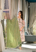Designer Stylish Cream Slim Georgette Stitched Suit With Dupatta - Kiyara