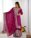 Teeya Creation Pink Color Chinon Silk Heavy Embroidery Work Fully Stitched Salwar Suit