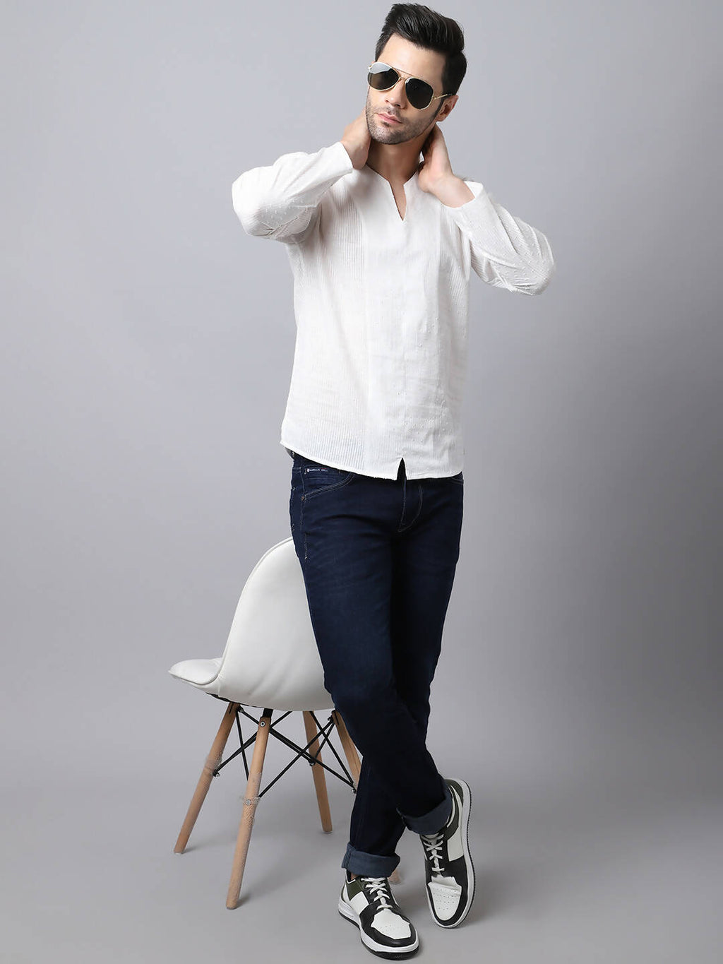 Even Apparels White Pure Cotton Round Neck Slit Kurta
