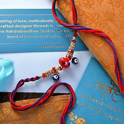 Evil Eye Beads Rakhi & Handmade Chocolate Tray Combo
