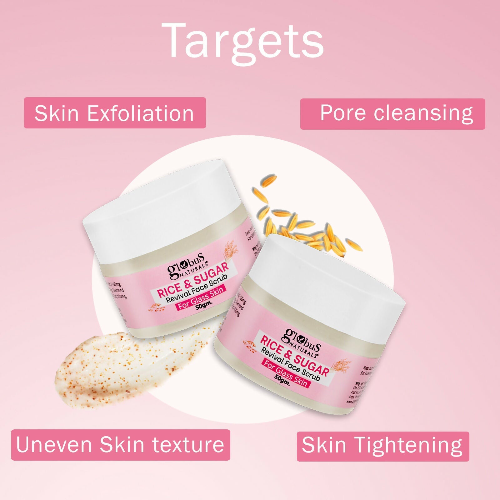 Globus Naturals Rice & Sugar Revival Face Scrub, For Korean Glass Skin