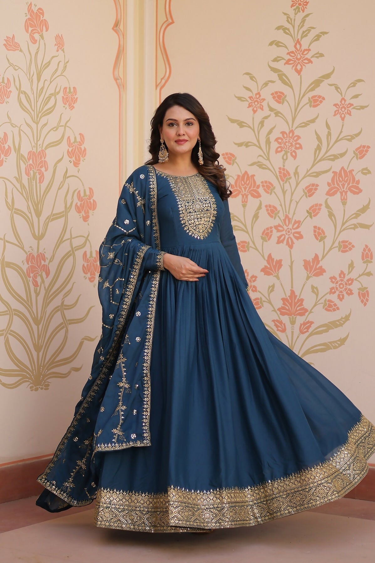 Joban Fashion Rama Georgette Sequence Embroidery Work Kurta Set