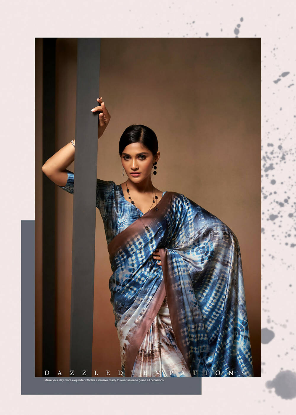 Blue Satin Digital Printed Saree with Unstitched Blouse Piece - Jodha