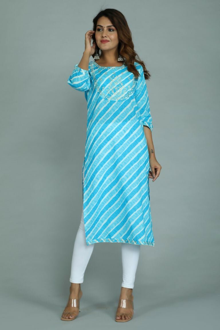Alvano Women's Stylish Cotton Blend Laheriya Kurti