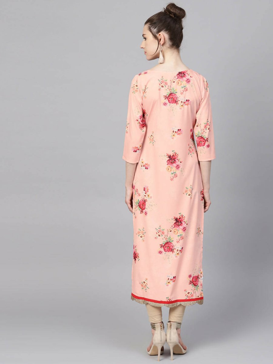 Ahalyaa Peach Crepe Digital Print Kurta