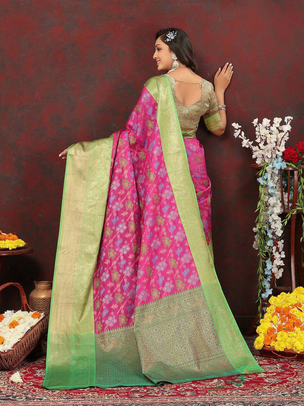 Lorenvalley Fashion Pink Cotton Woven Design Zari Meenakari Weaving Saree