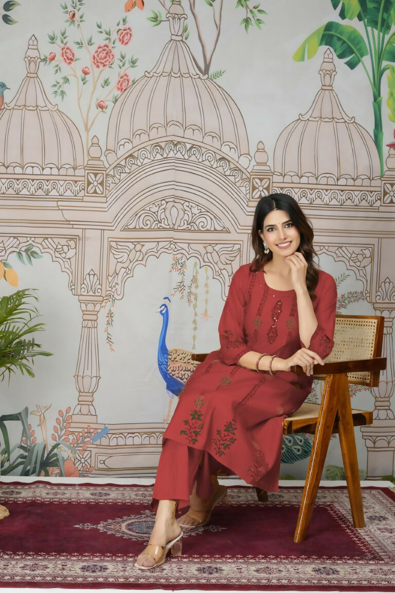 Ethnic Festive Wear Viscose Roman Silk Red Stitched Pant Pair - Rashmika