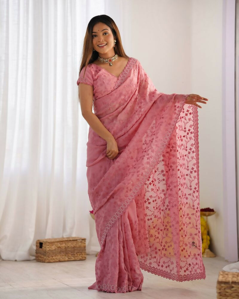 Vamsee Padma Pink Crunchy Satin Saree