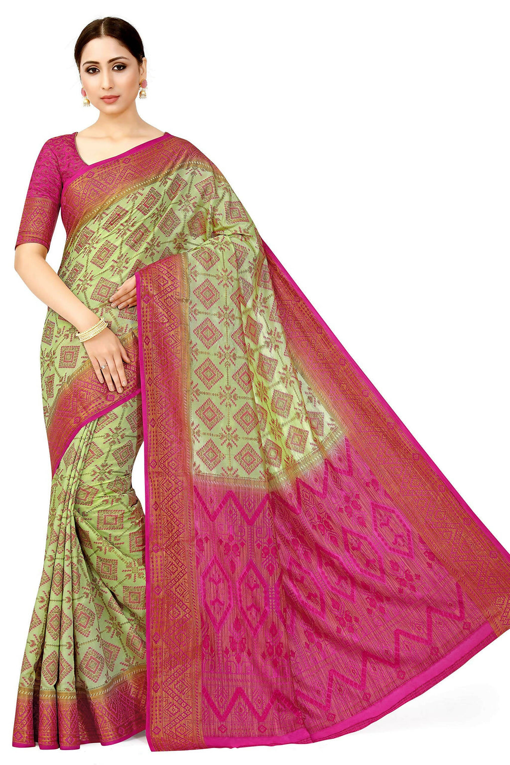 Mimosa Women's Patola Style Art Silk Green Saree
