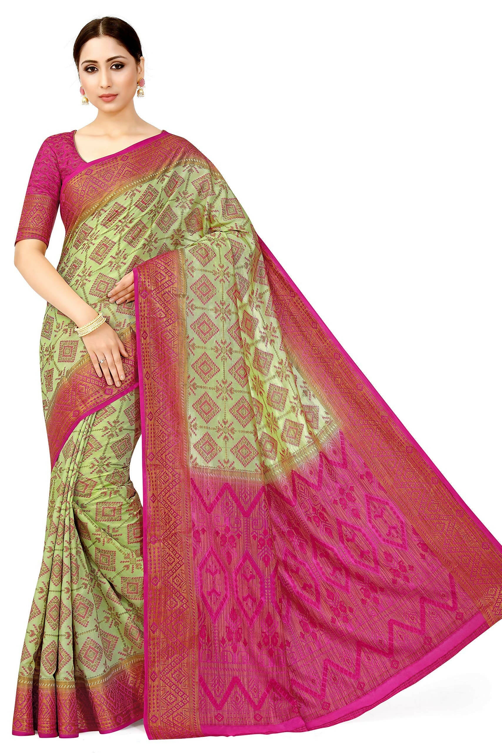 Mimosa Women's Patola Style Art Silk Green Saree