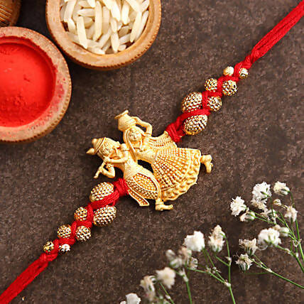 Radha Krishna Design Rakhi and Almonds Jar