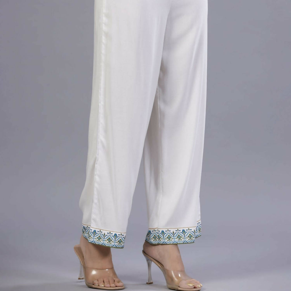 Juniper Women Blue Rayon Printed Kurta, Pants and Dupatta Set