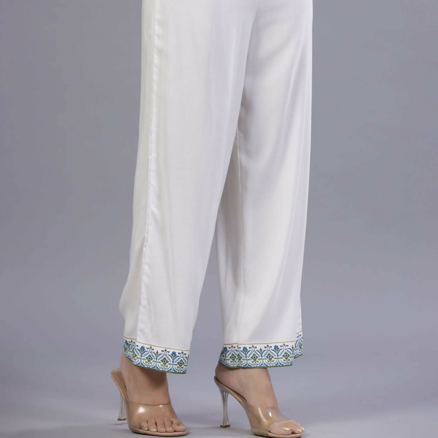 Juniper Women Blue Rayon Printed Kurta, Pants and Dupatta Set