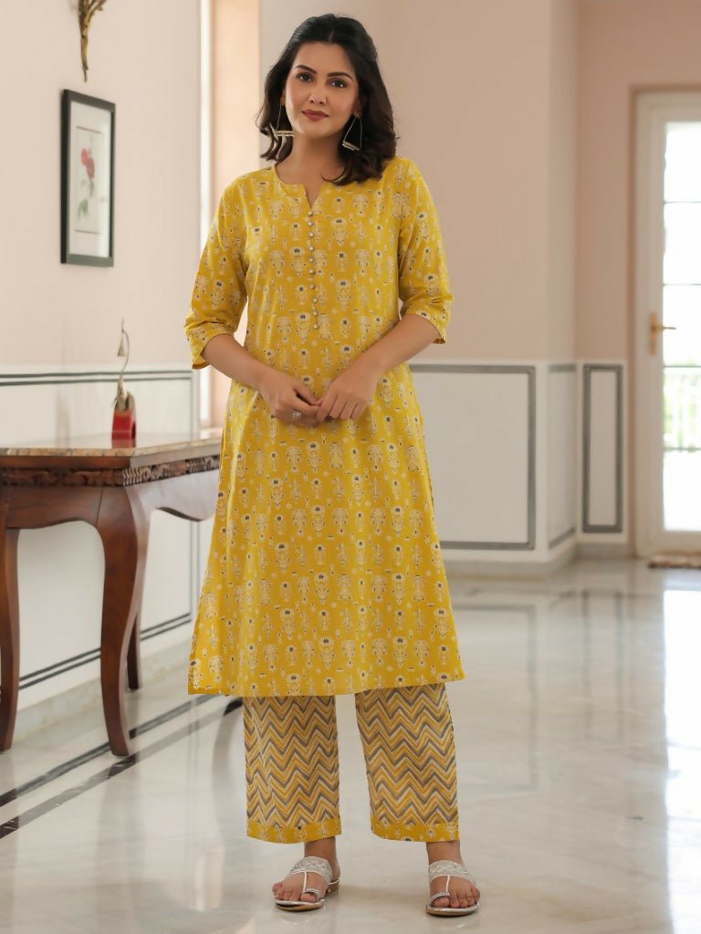 Aramya A-line Soft Cotton Butti Print Women's Kurta - Yellow
