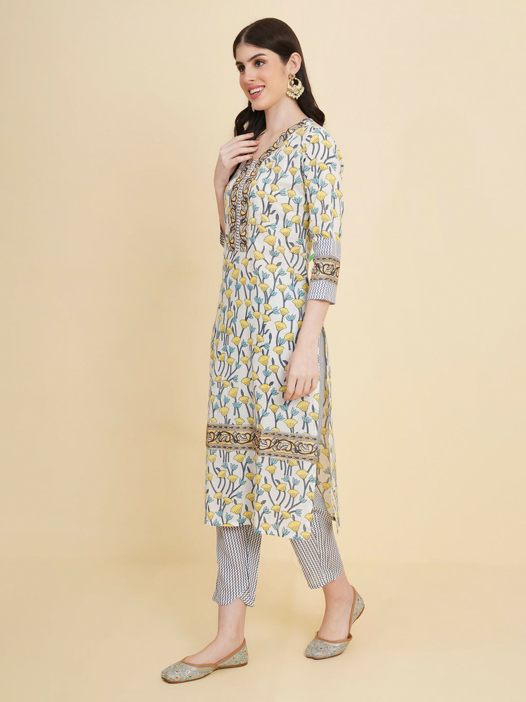 Designer Stylish White cotton Stitched Suit With Dupatta - Tanisha