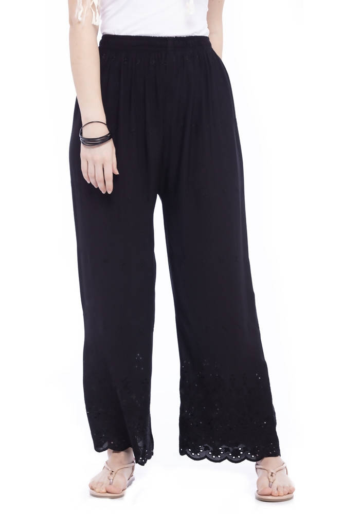 Mominos Fashion Reyon Cotton Black Embroidery Chikan Palazzo