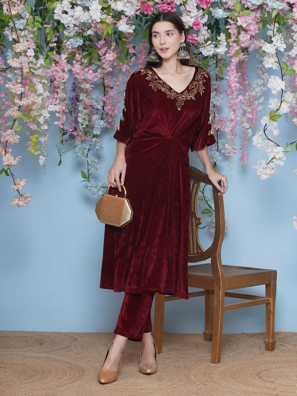 Joban Fashion Maroon Hand Embellished Coord Set
