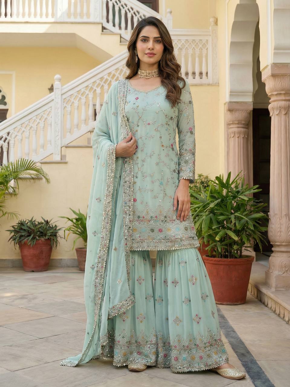Lehenga Mart Stunning Sharara Set For Women-Mint Green
