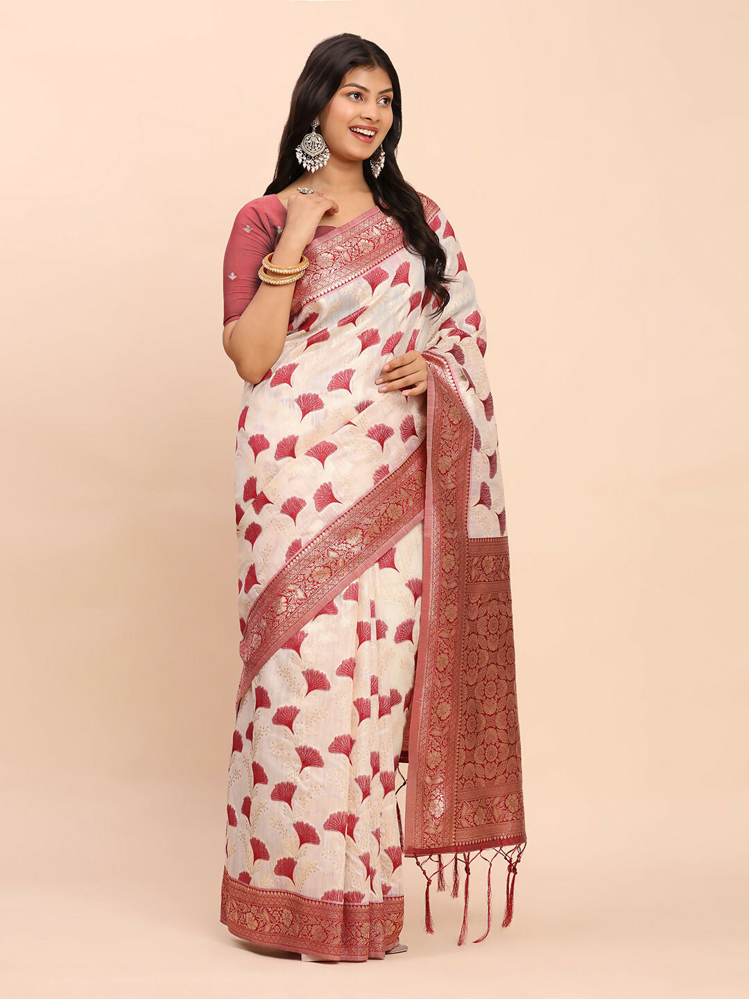 Shree Shyam Fashion Linen Cotton Maroon Saree