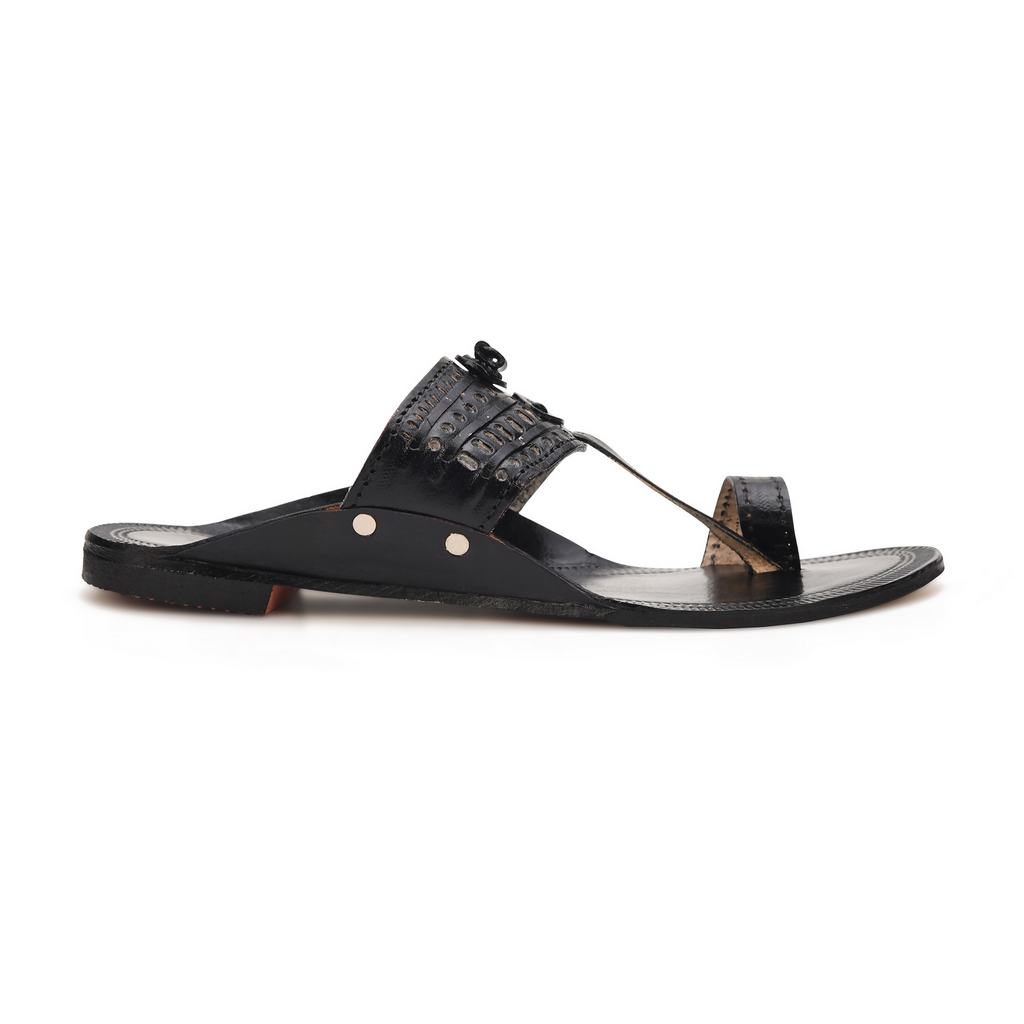 Stepsoft Men'S Leather Kolhapuri Chappals – Handcrafted Ethnic Flats (Black)