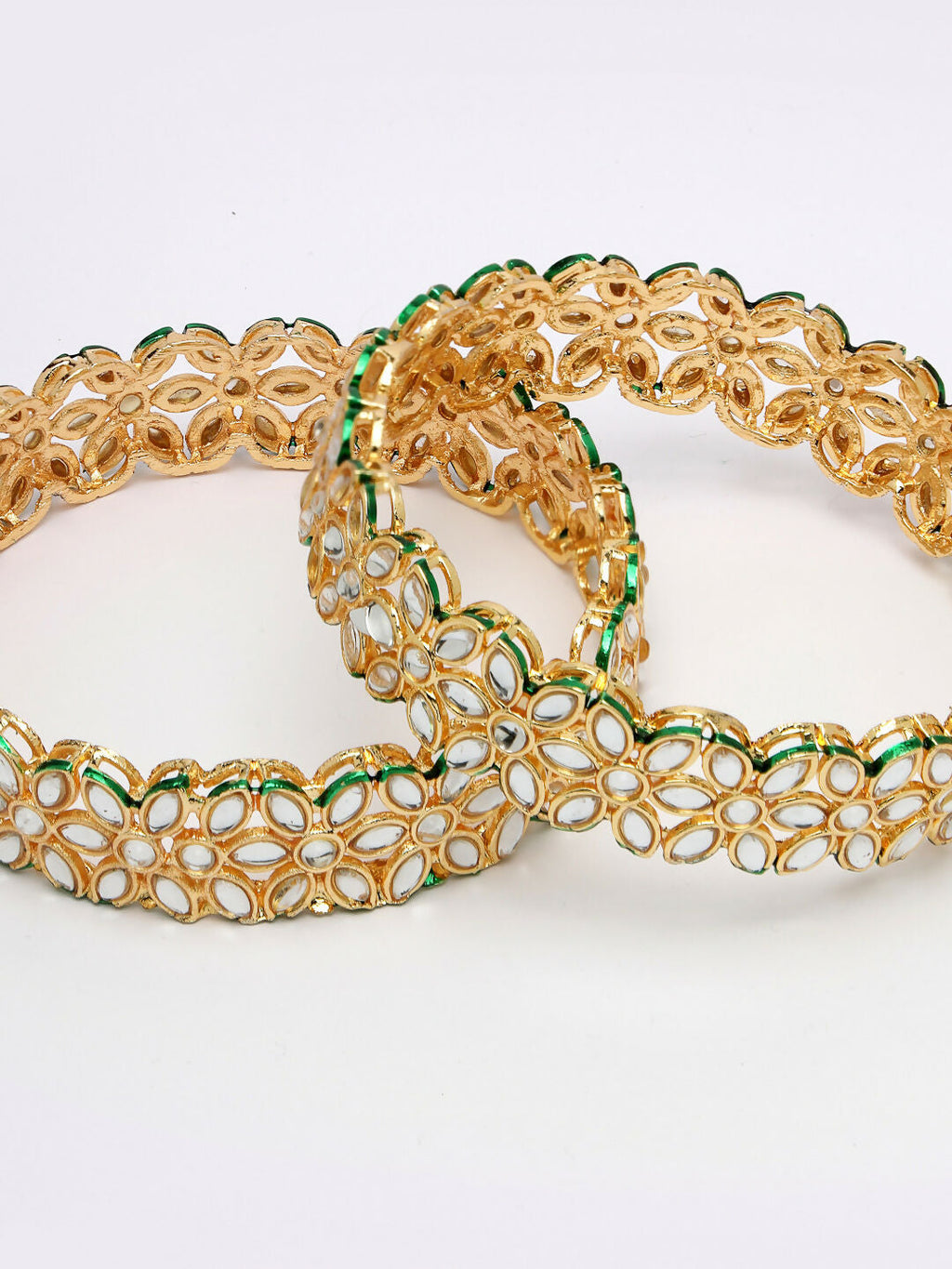 NVR Women Set of 2 Gold-Polished Kundan Studded Bangles