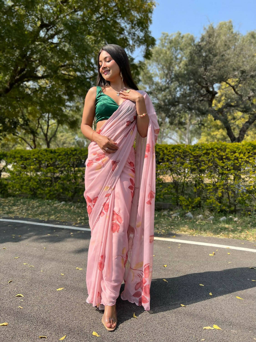 Vamsee Pink Chiffon Designer Saree