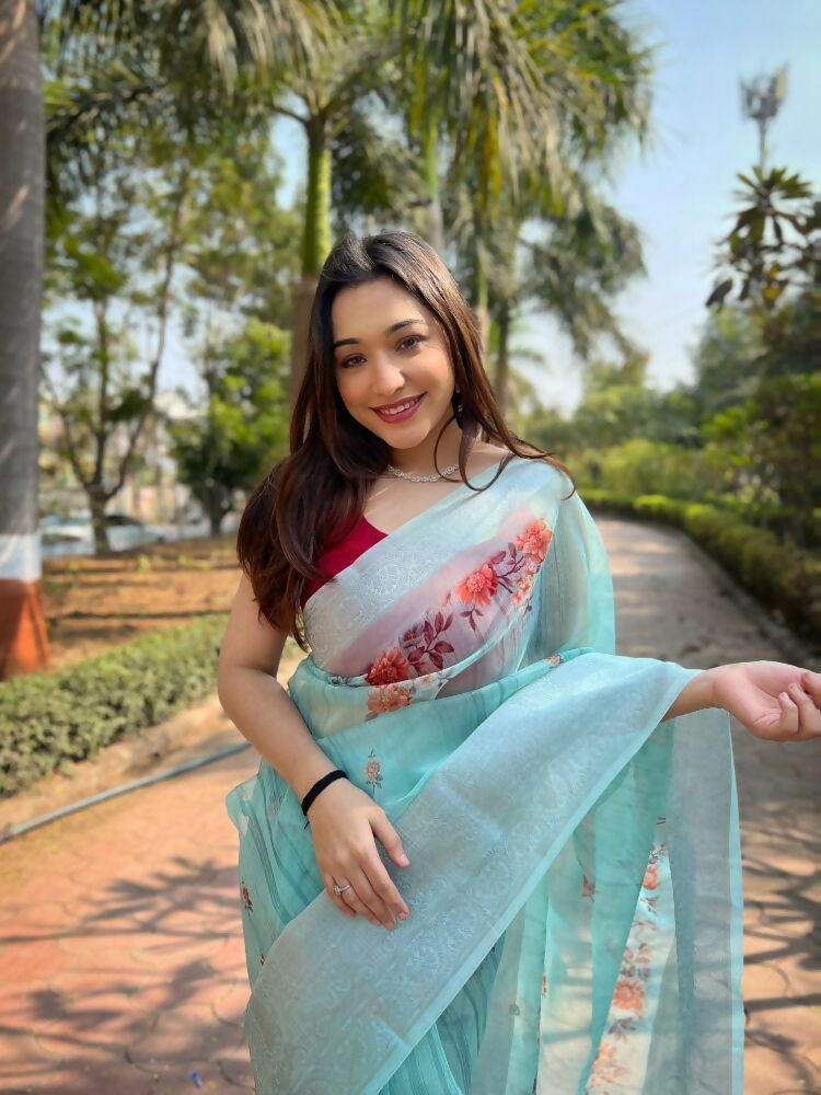 Vamsee Mehar Sea Green Organza Saree