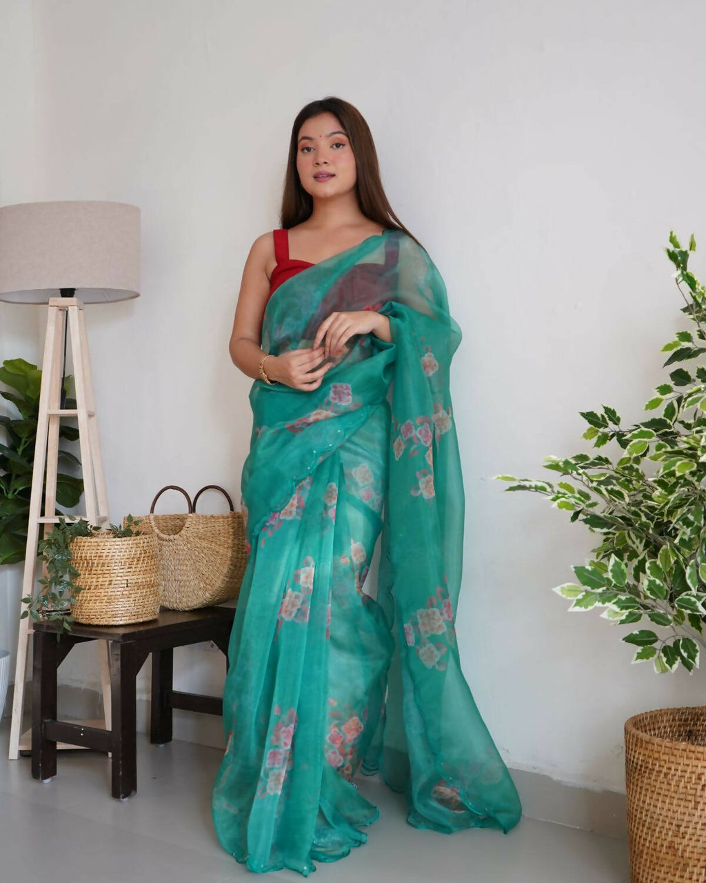 Vamsee Aqua Green Organza Saree