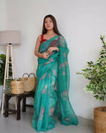 Vamsee Aqua Green Organza Saree