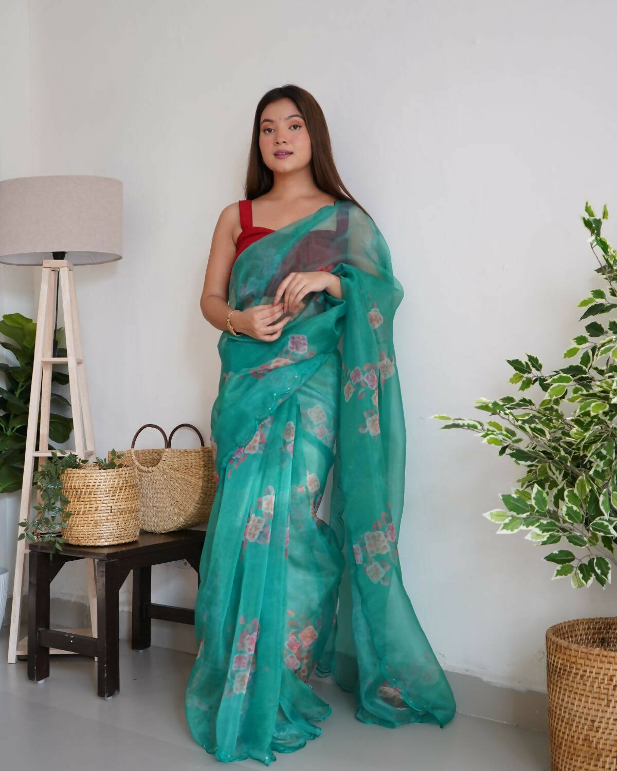 Vamsee Aqua Green Organza Saree