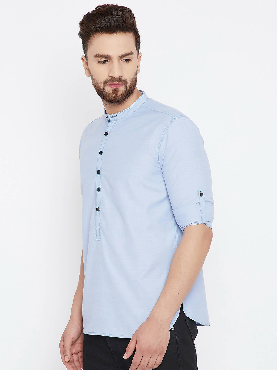 Even Apparels Blue Pure Cotton With Band Collar Men's Kurta