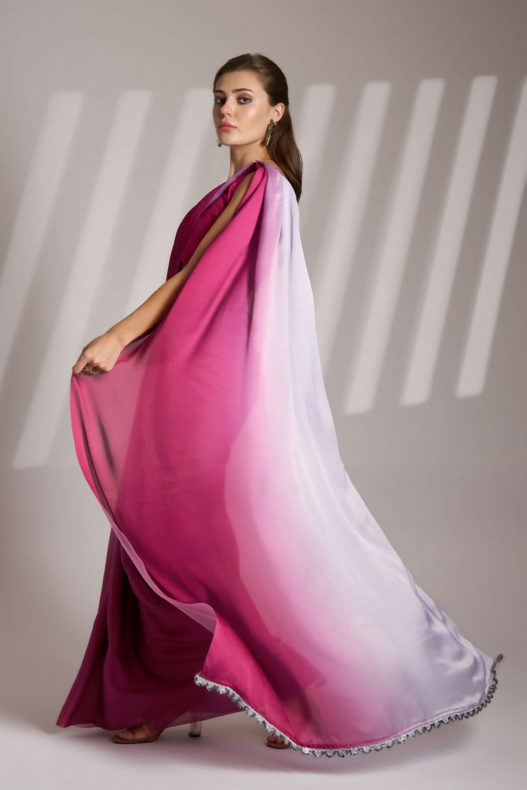 Lavender Chinon Solid Fancy Designer Saree - Nafisa
