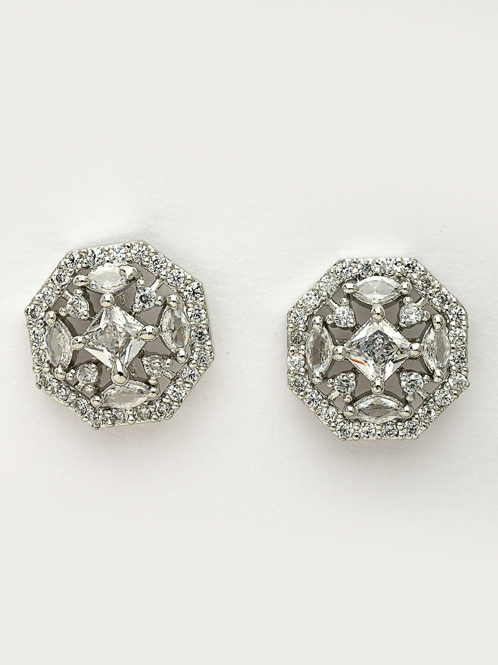 NVR Women's Silver-Plated AD- Studded Circular Shaped Studs Earring